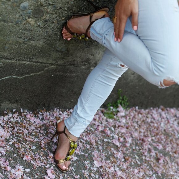 KATE SPADE SANDAL Bronze & Green Heel Size 9 - Picture 3 of 10